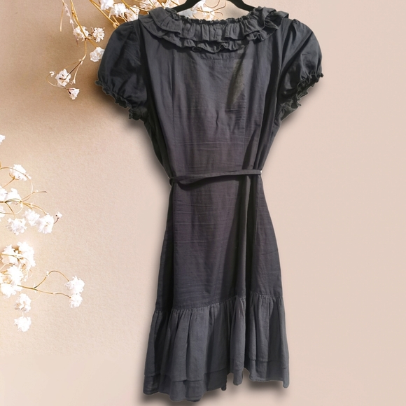 GUESS navy woven cotton ruffle A-line dress XS - Picture 2 of 3